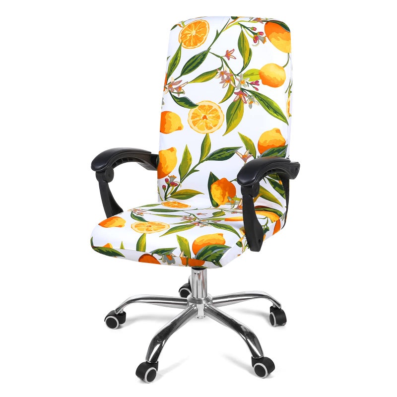Smiry Stretch Printed Office Computer Chair Covers, Universal Desk Rotating Chair Slipcovers Removable Washable, Soft Fit Anti-Dust Spandex Protector Cover with Zipper, Yellow