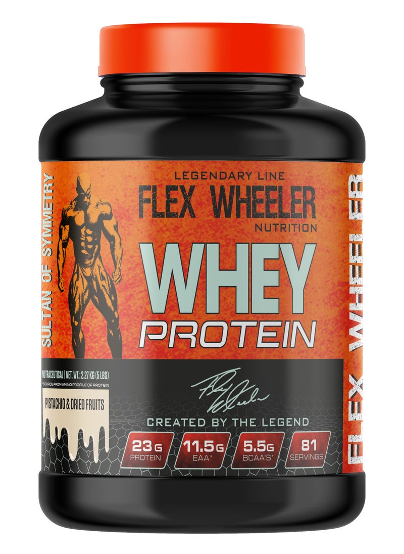 فليكس ويلرنيوتريشن  - بروتين مصل الحليب بنسبة 100% من Flex Wheeler - نكهة الفستق والفواكه المجففة، 2.27 كجم (81 حصة) - Image 1