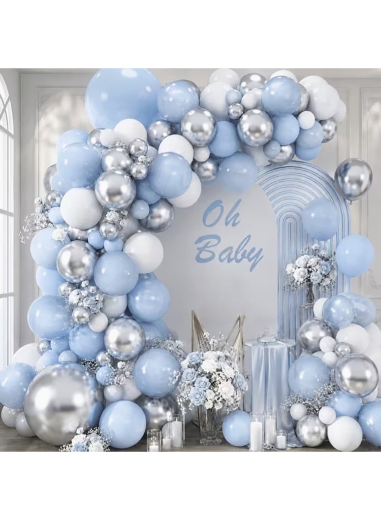 83pcs Light Blue, White & Metallic Silvery Latex Balloons, 12.7/25.4/45.72cm. DIY Vibe Decor for Weddings, Graduations, Birthdays - Image 1