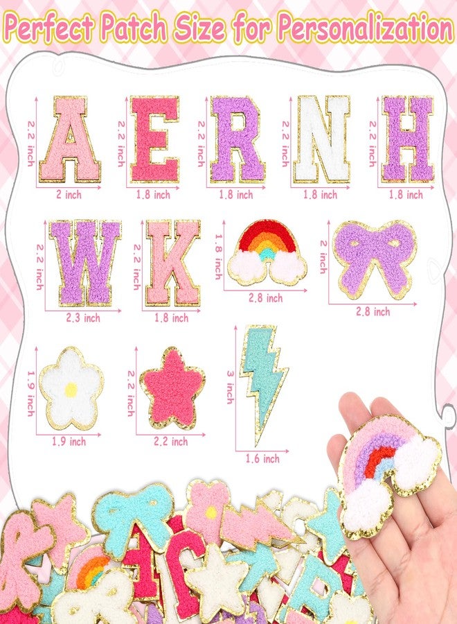 Jollidecor Preppy Chenille Patches Self Adhesive Embroidered for DIY Clothing,Include A-Z Chenille Letter Patches Stickers Rainbow Flower Lighting Bowknot Stick on Patches for Bags Backpacks Hats - Image 3