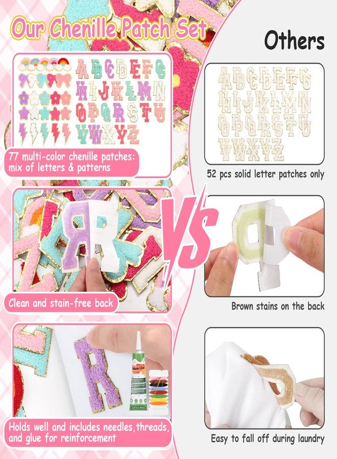 Jollidecor Preppy Chenille Patches Self Adhesive Embroidered for DIY Clothing,Include A-Z Chenille Letter Patches Stickers Rainbow Flower Lighting Bowknot Stick on Patches for Bags Backpacks Hats - Image 2