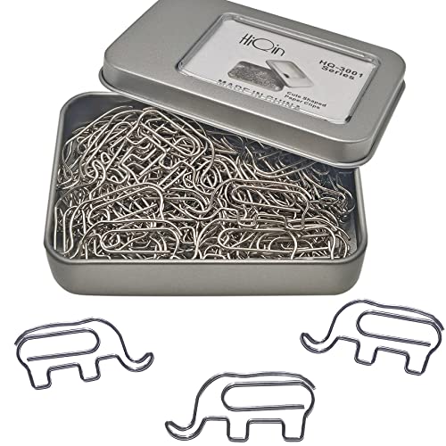 HiQin Cute Elephant Shaped Paper Clips Bookmarks, Funny Elephant Office Supplies Gifts for Women Men Coworkers Teachers, Silver 60 Pcs - Image 1