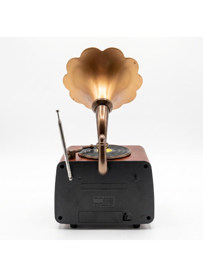 YUEGAN Retro Gramophone Style FM/AM/SW 3-Band Radio With Bluetooth Speaker & Rechargeable Battery Bronze/Wood 2000mAh YG-7020 - Image 2
