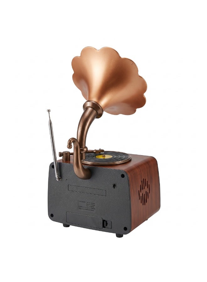 YUEGAN Retro Gramophone Style FM/AM/SW 3-Band Radio With Bluetooth Speaker & Rechargeable Battery Bronze/Wood 2000mAh YG-7020 - Image 3