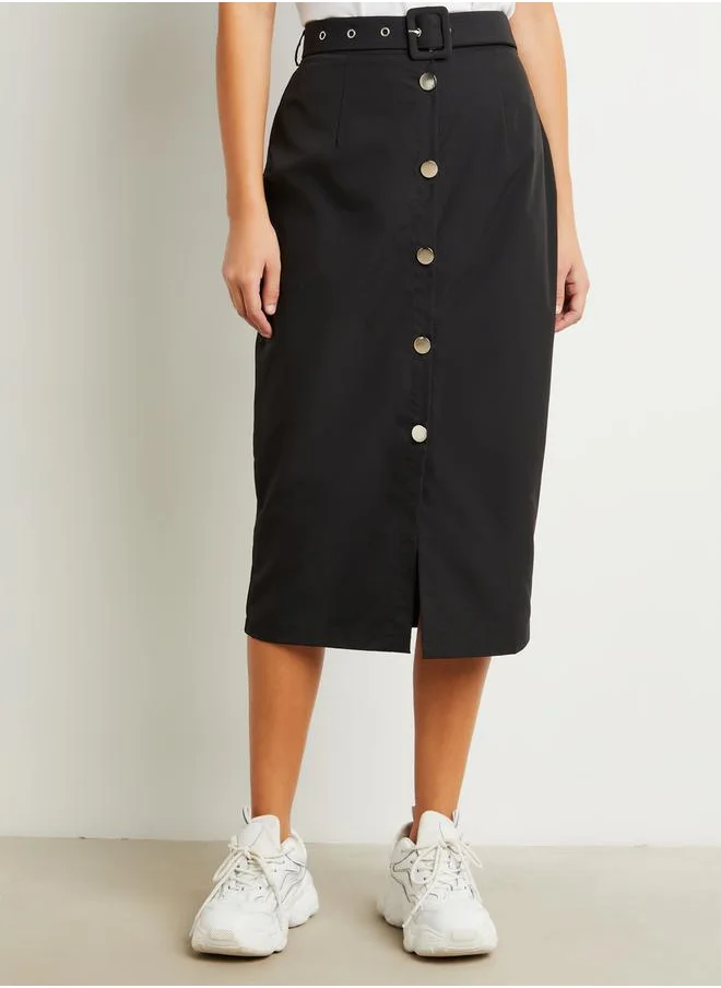 ستايلي Button Closure Midi Skirt with Belt