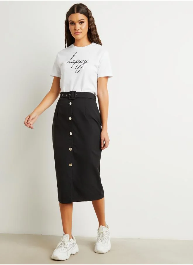 ستايلي Button Closure Midi Skirt with Belt
