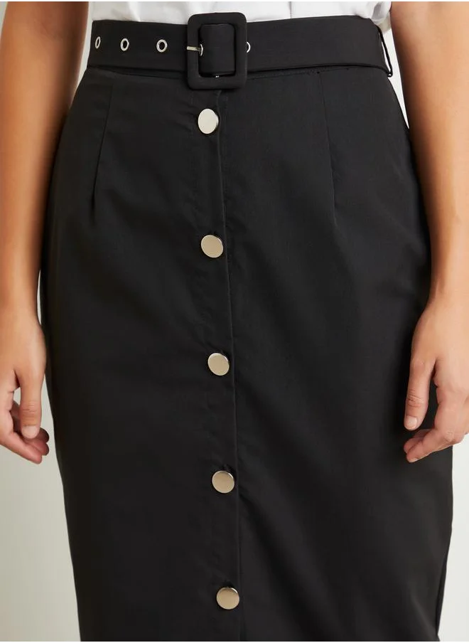 ستايلي Button Closure Midi Skirt with Belt