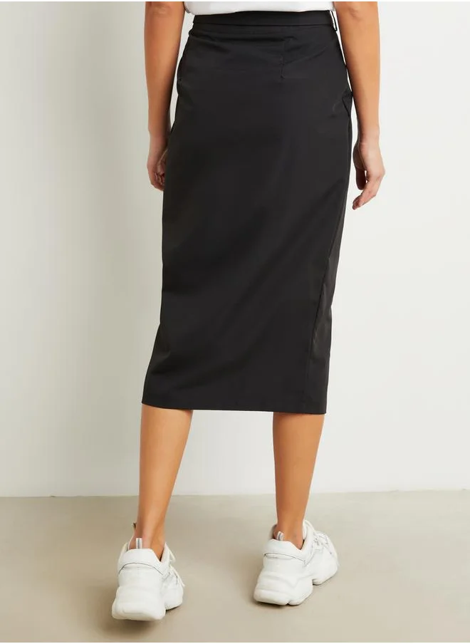 ستايلي Button Closure Midi Skirt with Belt