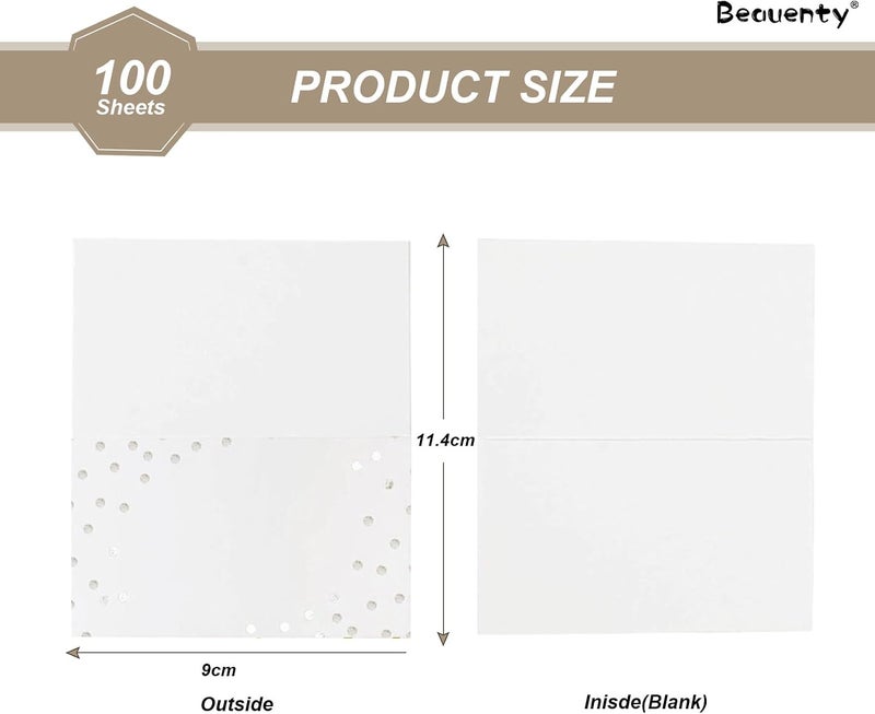 Beauenty 100Pcs Place Cards, 9 * 5CM Fillable Table Place Cards for Table Setting Wedding, Dinner Parties, Meeting (Sliver Dot) - Image 2