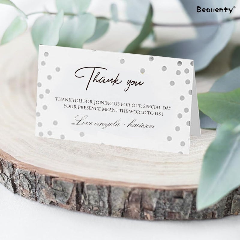 Beauenty 100Pcs Place Cards, 9 * 5CM Fillable Table Place Cards for Table Setting Wedding, Dinner Parties, Meeting (Sliver Dot) - Image 4