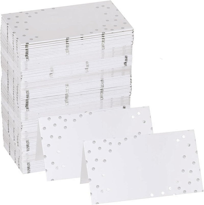 Beauenty 100Pcs Place Cards, 9 * 5CM Fillable Table Place Cards for Table Setting Wedding, Dinner Parties, Meeting (Sliver Dot) - Image 1