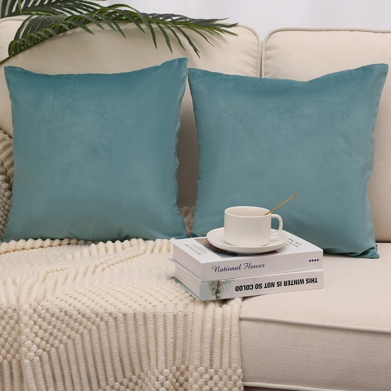 MZPSO Pack of 2, Velvet Super Soft Solid Decorative Square Throw Pillow Covers Set Cushion Case for Sofa Bedroom Car 18 x 18 Inch 45 x 45 cm Aqua Green - Image 1