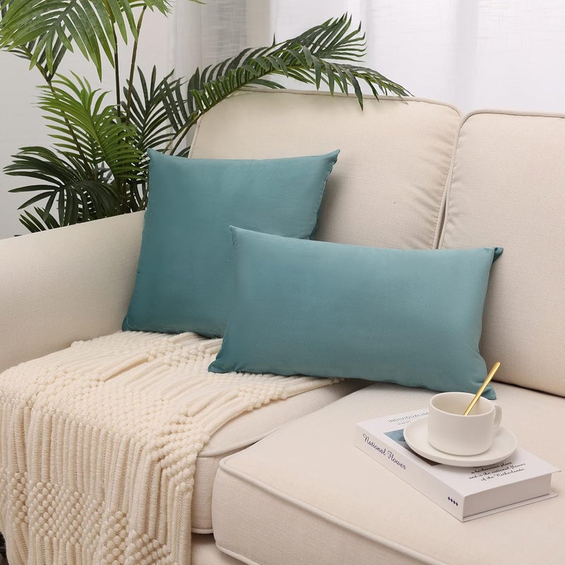 MZPSO Pack of 2, Velvet Super Soft Solid Decorative Square Throw Pillow Covers Set Cushion Case for Sofa Bedroom Car 18 x 18 Inch 45 x 45 cm Aqua Green - Image 3