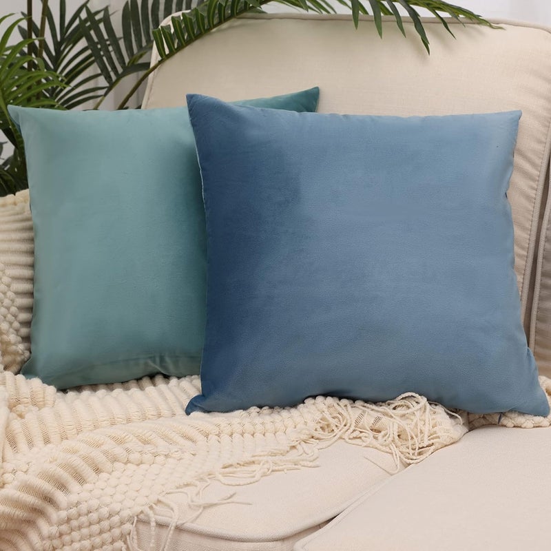 MZPSO Pack of 2, Velvet Super Soft Solid Decorative Square Throw Pillow Covers Set Cushion Case for Sofa Bedroom Car 18 x 18 Inch 45 x 45 cm Aqua Green - Image 2