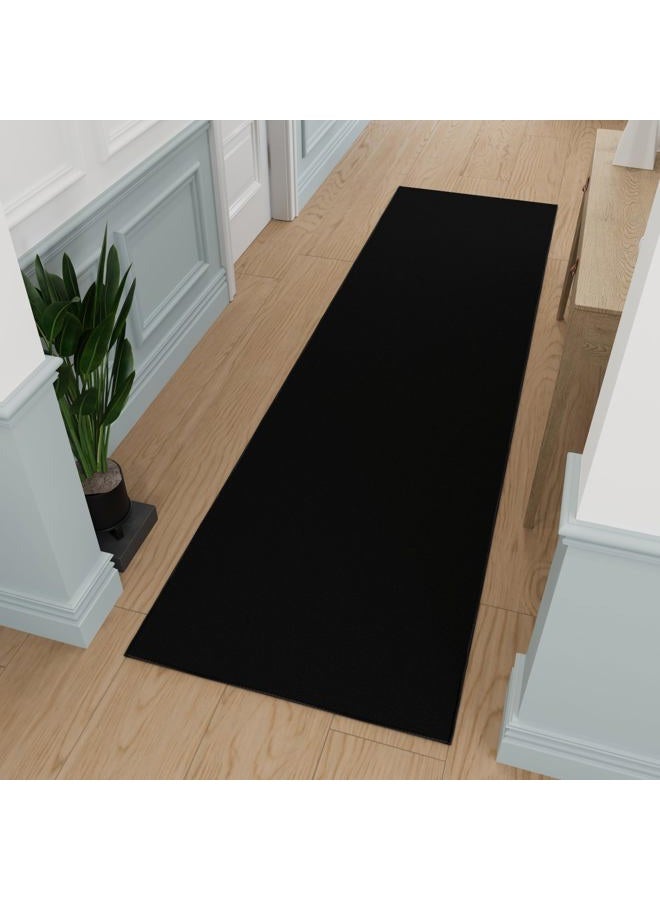 Ottomanson Machine Washable Modern Solid Design Non-Slip Rubberback 2x12 Traditional Runner Rug for Hallway, Kitchen, Bedroom, Living Room, 1'10" x 12', Black - Image 1