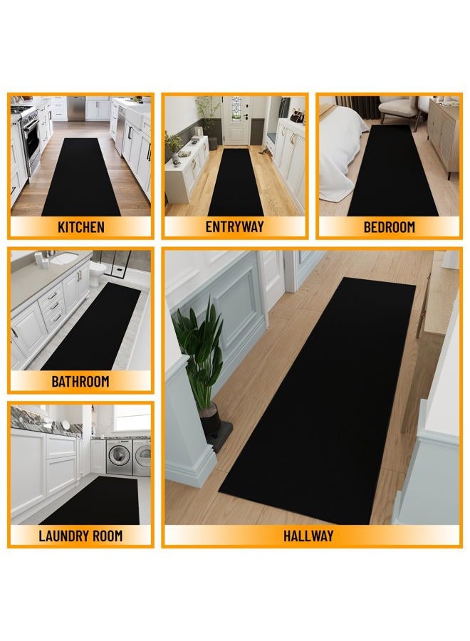Ottomanson Machine Washable Modern Solid Design Non-Slip Rubberback 2x12 Traditional Runner Rug for Hallway, Kitchen, Bedroom, Living Room, 1'10" x 12', Black - Image 3