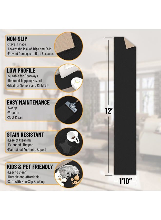 Ottomanson Machine Washable Modern Solid Design Non-Slip Rubberback 2x12 Traditional Runner Rug for Hallway, Kitchen, Bedroom, Living Room, 1'10" x 12', Black - Image 2