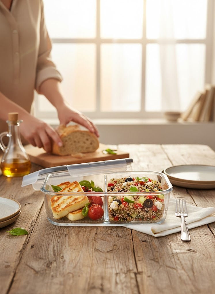 لاف حافظات طعام زجاجية مستطيلة مقسمة بغطاء شفاف/رمادي 1.10 لتر - Image 2