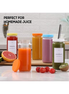 Aozita 8 Pack Glass Juicing Bottle Drinking Jars with 2 Straws & 2 Lids w Hole- 16 OZ Travel Water Cups with Colored Airtight Lids, Reusable Tall Mason Jar for Juice, Bubble Tea, Smoothie, Tea, Kombucha  - Image 3