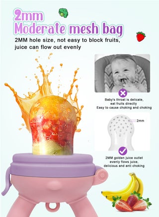 Baby Fresh Fruit Food Feeder Nibbler Pacifier Teether (3 Pack) |Food Dispensing Spoon (1 Pack)| Food Grade Soft Safe BPA-Free Silicone Pouches (3 Extra)|Soft Spoons (2 Pack) - view 4