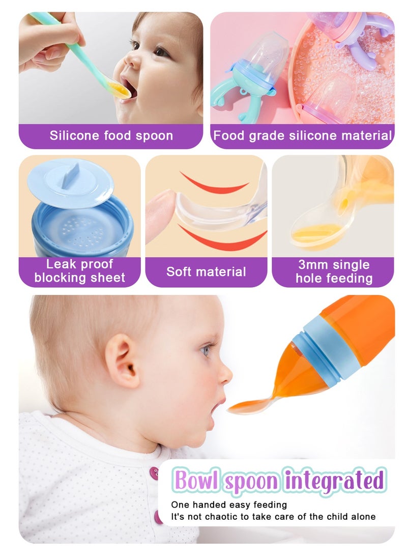 URbazaar Baby Fresh Fruit Food Feeder Nibbler Pacifier Teether (3 Pack) |Food Dispensing Spoon (1 Pack)| Food Grade Soft Safe BPA-Free Silicone Pouches (3 Extra)|Soft Spoons (2 Pack)  - Image 3