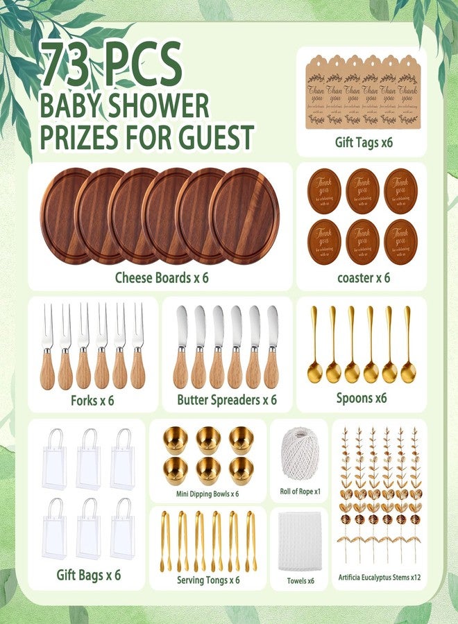 Giftota 6 Sets Baby Shower Prizes for Game Winners - Acacia Wood Cheese Board with Butter Spreaders, Thank You Card and Gift Bags for Wedding Bridal Shower Favors (73 pcs) - Image 2