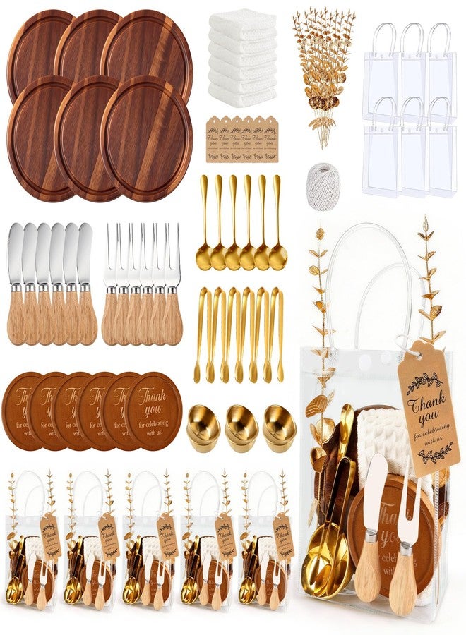 Giftota 6 Sets Baby Shower Prizes for Game Winners - Acacia Wood Cheese Board with Butter Spreaders, Thank You Card and Gift Bags for Wedding Bridal Shower Favors (73 pcs) - Image 1