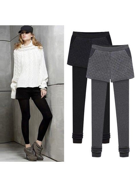 Autumn and Winter New Outfit Leggings Womens Fake Two-Piece Womens Pants Large Size Fleece-Lined Thickened Slim-Fit Slimming Leggings for Chubby Girls Dark gray