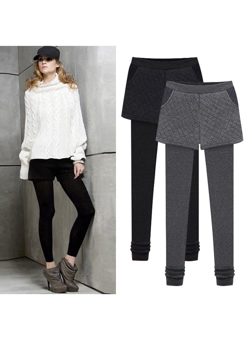 Generic Autumn/winter New Womens Outerwear Base Trousers Two-piece Illusion Plus-size Fleece-lined Thickened Slimming Leggings Dark gray 