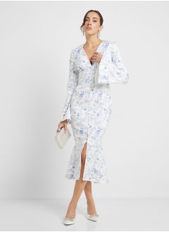 lavish alice Fluted Sleeve Longline Fishtail Midi Dress  - Image 4