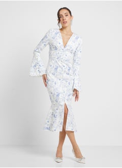 lavish alice Fluted Sleeve Longline Fishtail Midi Dress  - Image 1
