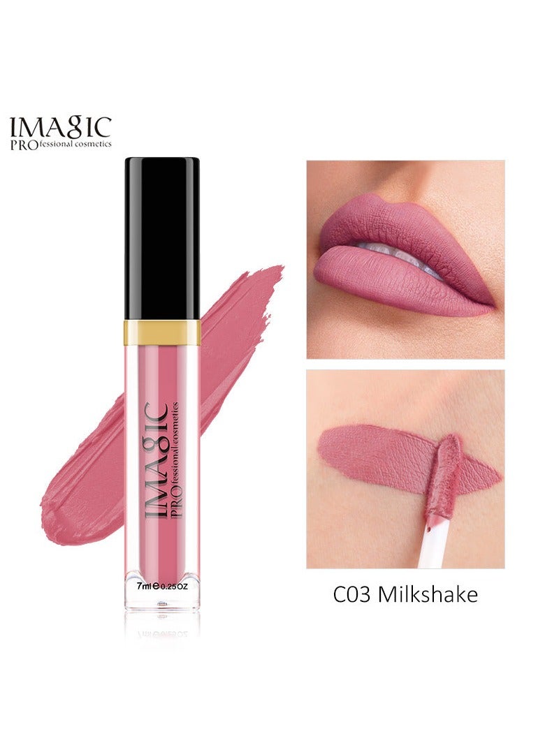 إيماجيك ملمع الشفاه IMAGIC Velvet | 12 لونًا نابضًا بالحياة | تركيبة تدوم طويلاً وذات تصبغ عالي | أداة وضع ناعمة لسهولة الاستخدام (C03 MILKSHAKE، 7 مل) - Image 1