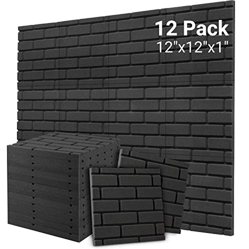 Topnaca Sound Proof Foam Panels, Brick Shaped Soundproof Wall Panels, 12 Pack 12"x12"x1" Sound Absorbing & Dampening Foam Panels for Walls, Room, Studio, Podcast, Acoustic Treatment - Image 1