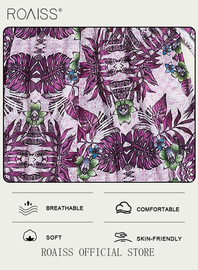 Women 3 Piece Swimwear Set Printed Cover Up & Solid Color Bikini Top & Printed Bikini Bottoms Quick Drying Fabric Moisture Wicking and Breathable Provides Coverage and Modesty without being Revealing