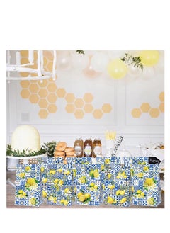 Excefore Capri Lemon Print Party Favor Bags, 24 Pcs Kraft Paper Gift Bags, Blue Tiles Yellow Lemon Goodie Candy Bags Kraft Treat Paper Bags with Stickers, for Birthday, Wedding, Party Supplies  - Image 4