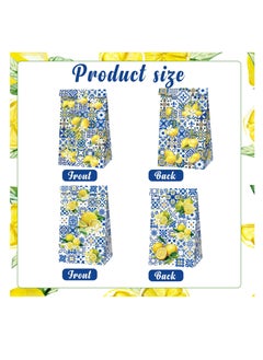 Excefore Capri Lemon Print Party Favor Bags, 24 Pcs Kraft Paper Gift Bags, Blue Tiles Yellow Lemon Goodie Candy Bags Kraft Treat Paper Bags with Stickers, for Birthday, Wedding, Party Supplies  - Image 2