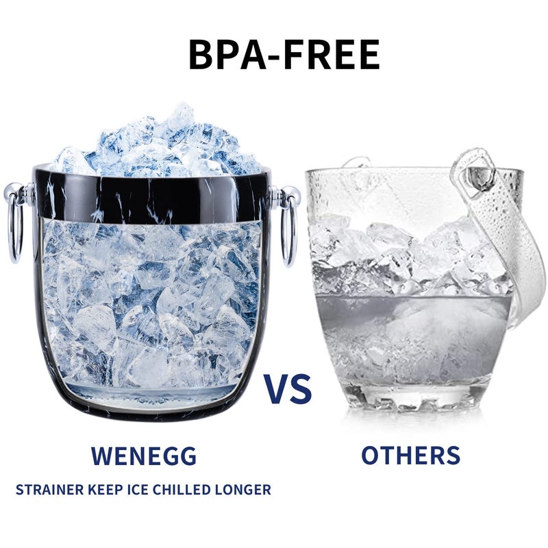 WENEGG Ice Bucket with Lid, Scoop, Tongs and Strainer - Well Made Insulated Stainless Steel Keep Ice Frozen Longer - Ideal for Cocktail Bar, Parties, Chilling Wine, Champagne - 3 Liter (Black Marble) - Image 4
