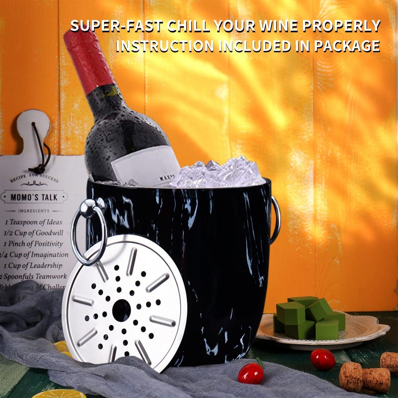 WENEGG Ice Bucket with Lid, Scoop, Tongs and Strainer - Well Made Insulated Stainless Steel Keep Ice Frozen Longer - Ideal for Cocktail Bar, Parties, Chilling Wine, Champagne - 3 Liter (Black Marble) - Image 3