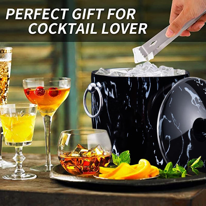 WENEGG Ice Bucket with Lid, Scoop, Tongs and Strainer - Well Made Insulated Stainless Steel Keep Ice Frozen Longer - Ideal for Cocktail Bar, Parties, Chilling Wine, Champagne - 3 Liter (Black Marble) - Image 2