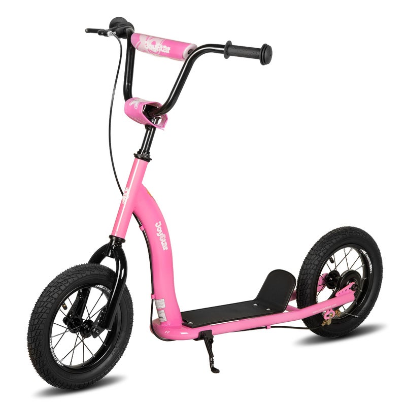 JOYSTAR Kick Scooter for Kids 5+ Teens & Youth, Lightweight Kids Scooter with Adjustable Handlebar, 2 Wheel Scooter for Boys & Girls, 12" Inflatable Wheels Rear Drum Brakes, Pink - Image 1