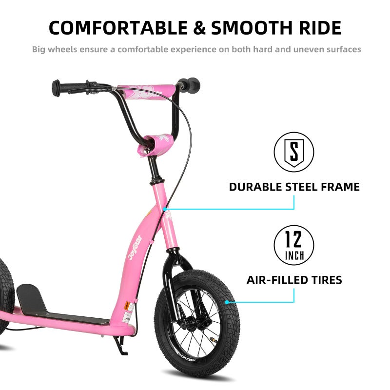 JOYSTAR Kick Scooter for Kids 5+ Teens & Youth, Lightweight Kids Scooter with Adjustable Handlebar, 2 Wheel Scooter for Boys & Girls, 12" Inflatable Wheels Rear Drum Brakes, Pink - Image 2