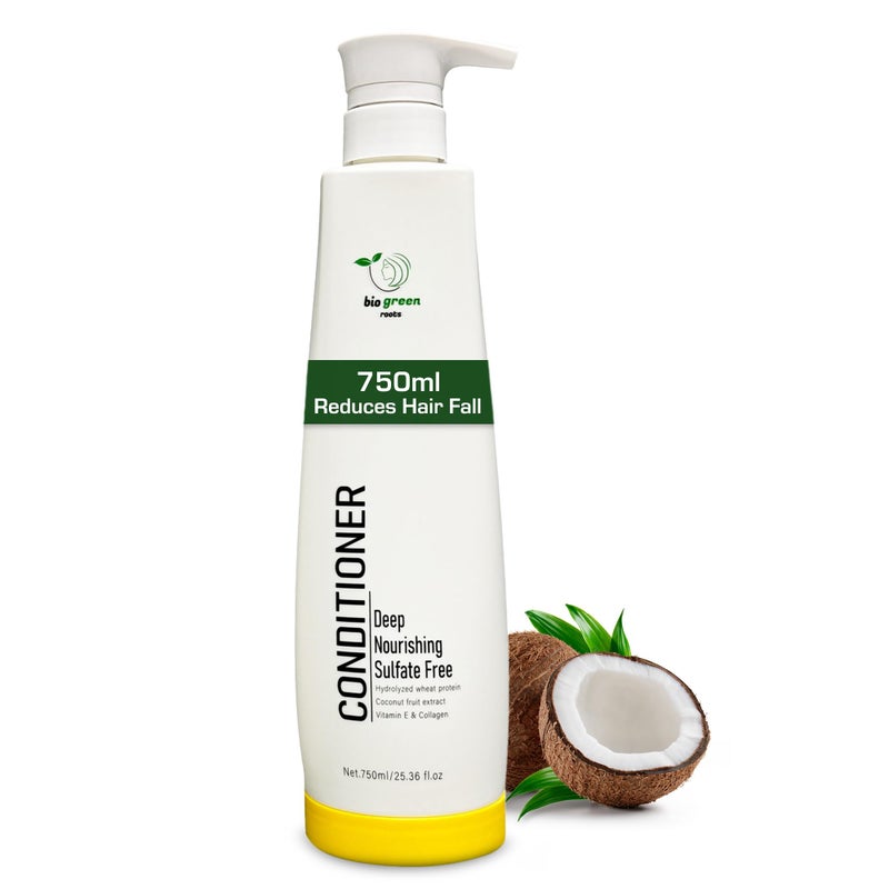 BIOGREEN ROOTS Hair Conditioner Treatment for Damaged, Dry Hair â€“ Sulfate-Free Hair Care with Hydrolyzed Wheat Protein - Moisturizing, Softener, Hydrating for Color-Treated, Coarse & Frizz â€“750ml - Image 1