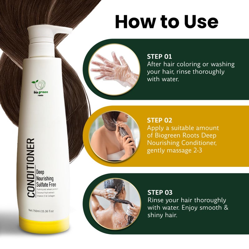 BIOGREEN ROOTS Hair Conditioner Treatment for Damaged, Dry Hair â€“ Sulfate-Free Hair Care with Hydrolyzed Wheat Protein - Moisturizing, Softener, Hydrating for Color-Treated, Coarse & Frizz â€“750ml - Image 4