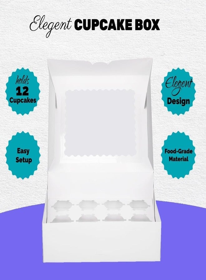 longteam Pre-folded 12 count Cupcake Boxes, 6-Set Cupcake Container with Window Transport Holders Holding 72 pastry Box for Birthday, Holiday, Party Bakery Supplies 12.8" x 9.8" x 3.54" (White-6 Pack) - Image 4