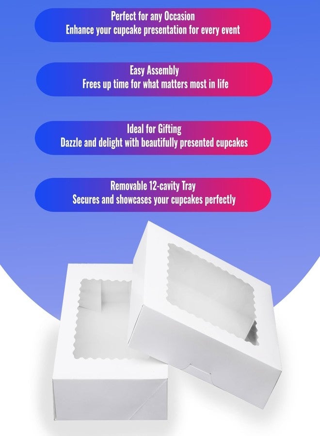 longteam Pre-folded 12 count Cupcake Boxes, 6-Set Cupcake Container with Window Transport Holders Holding 72 pastry Box for Birthday, Holiday, Party Bakery Supplies 12.8" x 9.8" x 3.54" (White-6 Pack) - Image 5