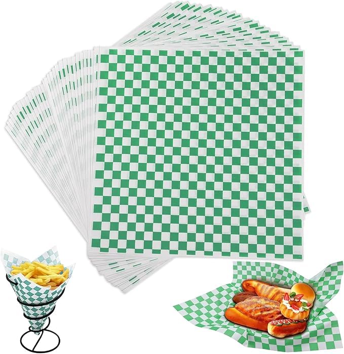 SOFT COZI Butter Paper Green Checks Special Reheatable Non Stick Paper Waterproof Food Wrapping Standard Size 50 Pcs 10x10