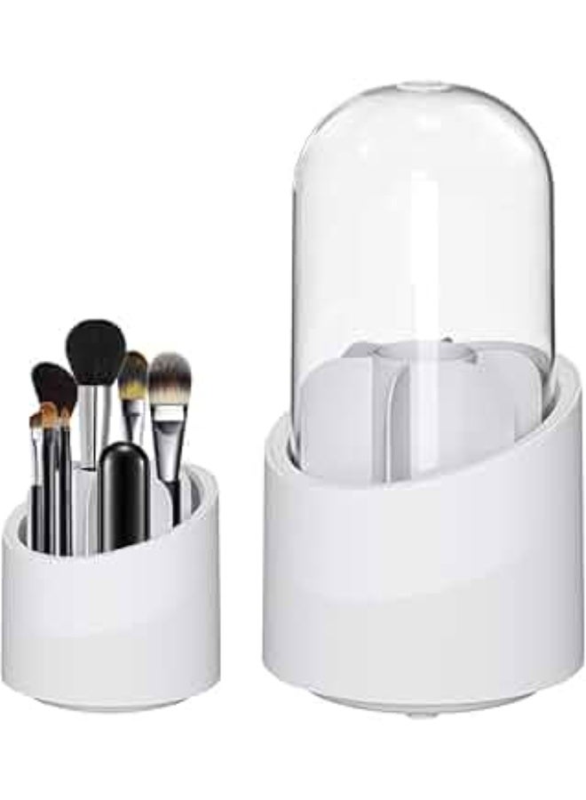 منظم مكياج دوار 360 درجة ، حامل فرشاة مكياج دوار،  حامل مستحضرات تجميل دوار،  صندوق شفاف لفرشاة المكياج مع غطاء مقاوم للغبار، صندوق عرض للمكياج والفرش وأحمر  الشفاه على سطح الطاولة - Image 2