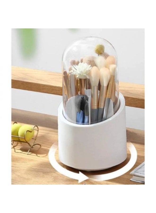 منظم مكياج دوار 360 درجة ، حامل فرشاة مكياج دوار،  حامل مستحضرات تجميل دوار،  صندوق شفاف لفرشاة المكياج مع غطاء مقاوم للغبار، صندوق عرض للمكياج والفرش وأحمر  الشفاه على سطح الطاولة - Image 3