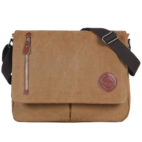 Mactso Vintage Canvas Messenger Bag for Men Women, 13.5 Inch Laptop Satchel Shoulder Bag with Multiple Pockets, Crossbody Bag for Work Travel College (Coffee-01) - Image 1