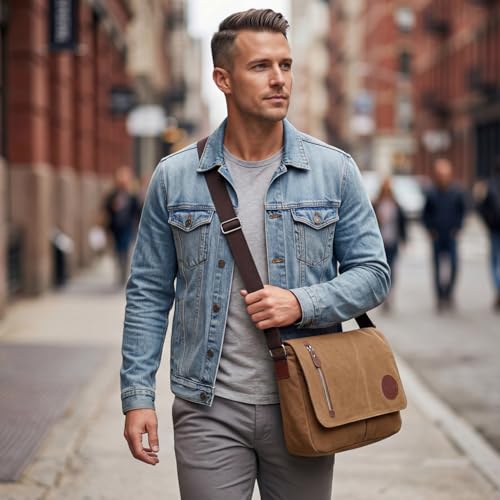 Mactso Vintage Canvas Messenger Bag for Men Women, 13.5 Inch Laptop Satchel Shoulder Bag with Multiple Pockets, Crossbody Bag for Work Travel College (Coffee-01) - Image 3